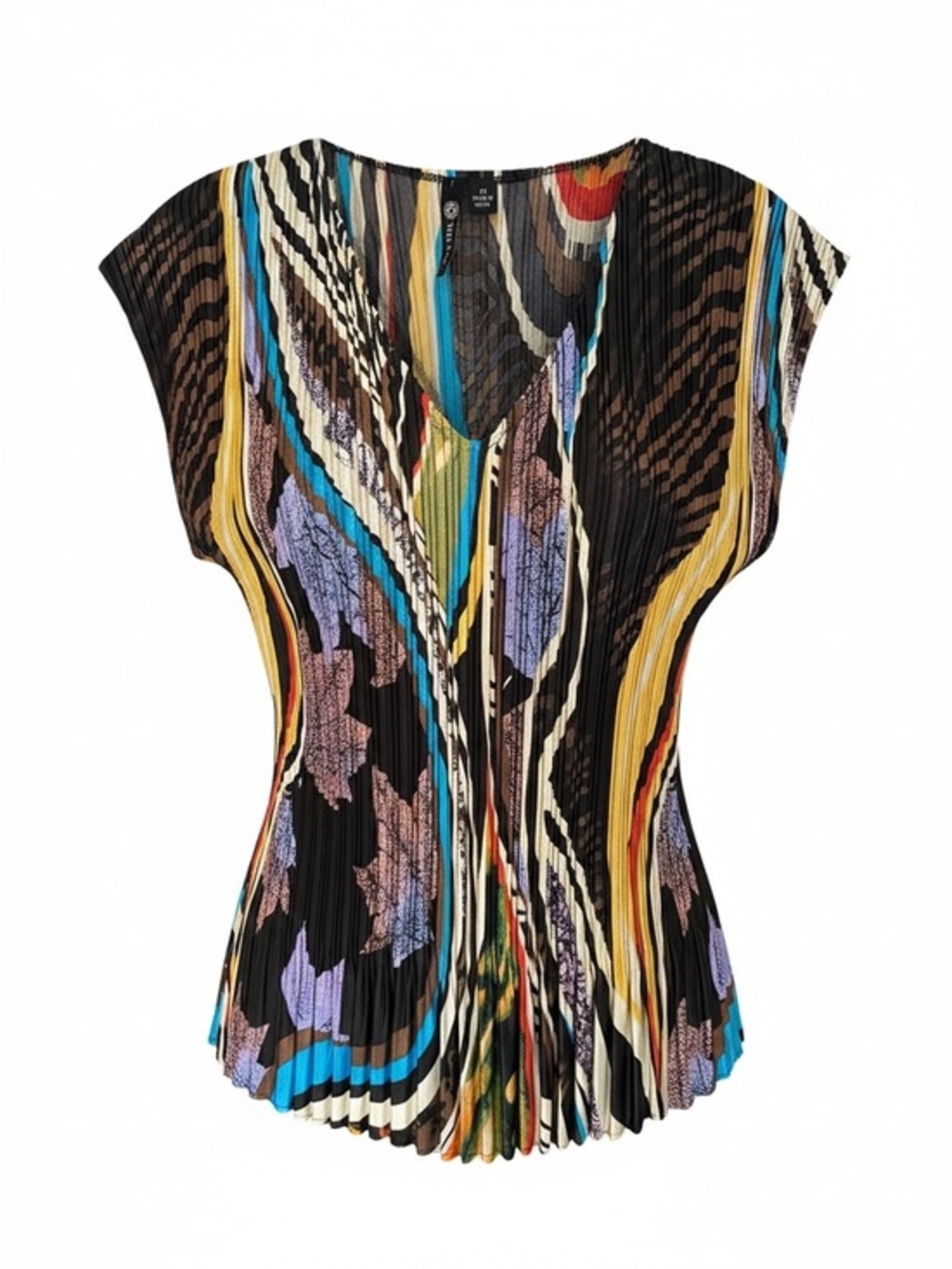 Milano Black Multicolor Pleated V-Neck Blouse